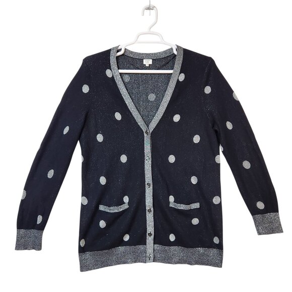 Crown & Ivy Womens 2X Black and Silver Polka Dot Button Cardigan - Picture 1 of 9